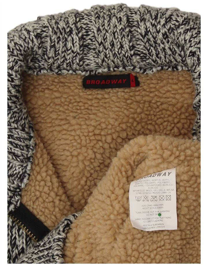 BROADWAY Pulover cardigan Sherpa pentru bărbați, mare, gri cu pete acrilice