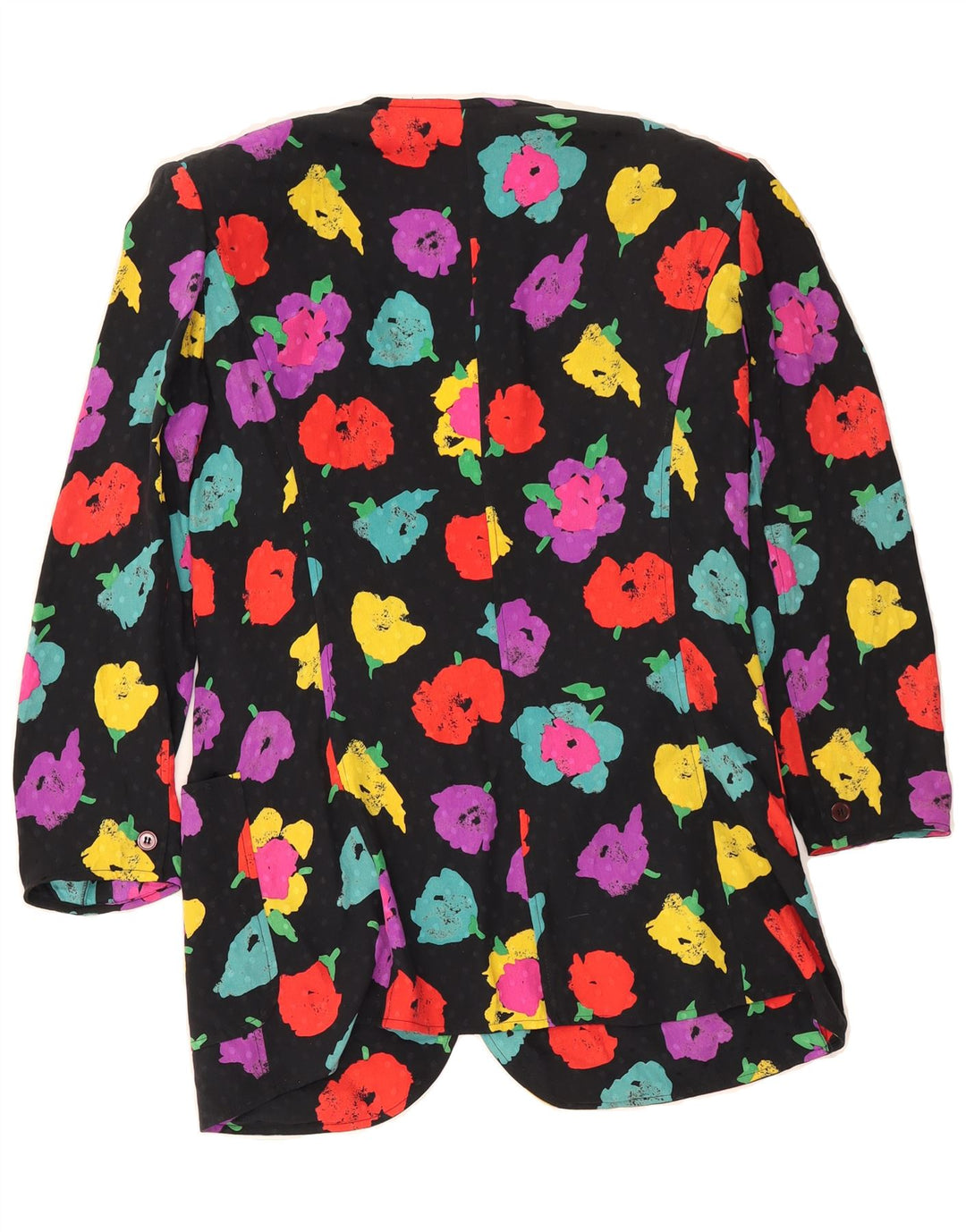 UNGARO Womens Longline 1 Button Blazer Jacket UK 14 Medium Black Floral Vintage Ungaro and Second-Hand Ungaro from Messina Hembry 