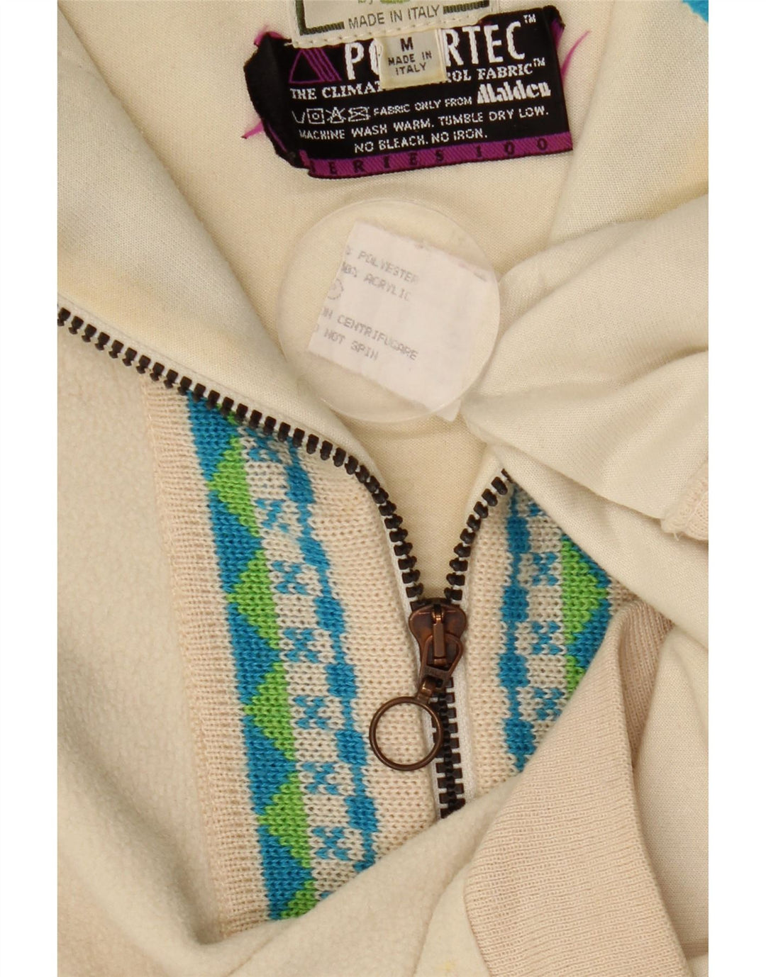 Pulover pentru bărbați Silvy Polartec, cu fermoar și gât, din lână, poliester Fair Isle, bej mediu