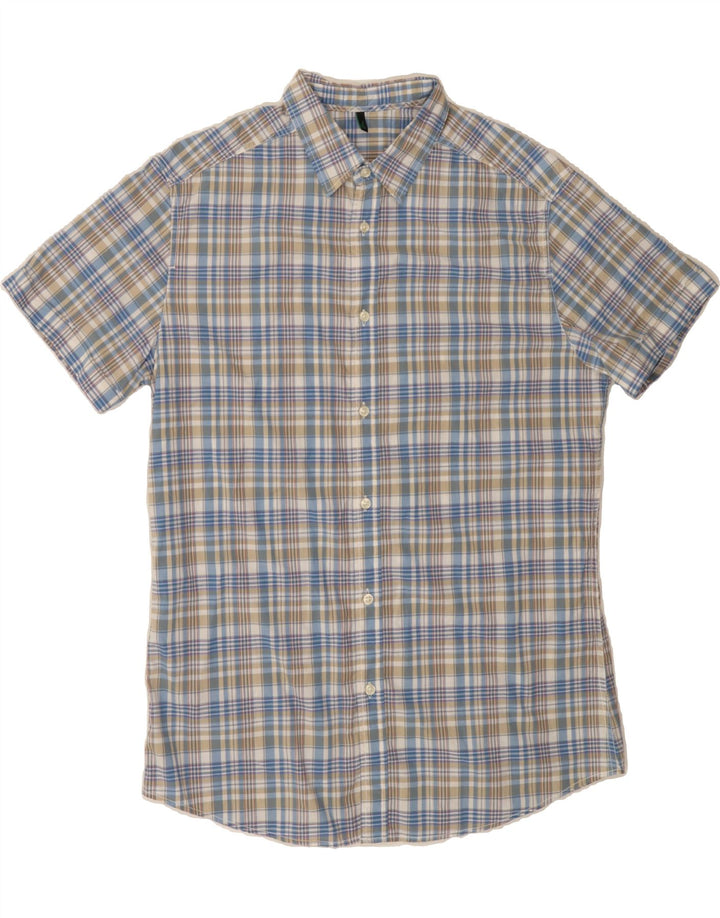 BENETTON Mens Short Sleeve Shirt Large Blue Check Vintage Benetton and Second-Hand Benetton from Messina Hembry 