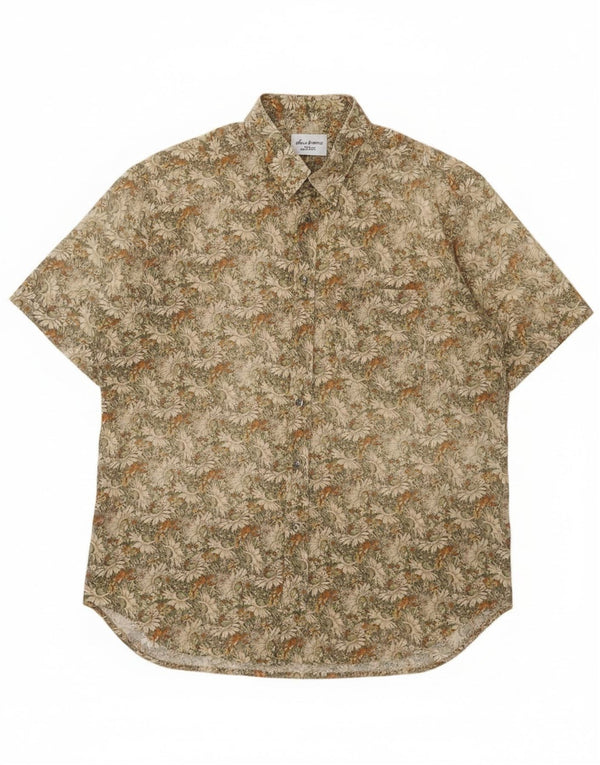 Cămașă vintage cu mânecă scurtă pentru bărbați Mărimea 44 17 1/2 XL Verde bumbac floral