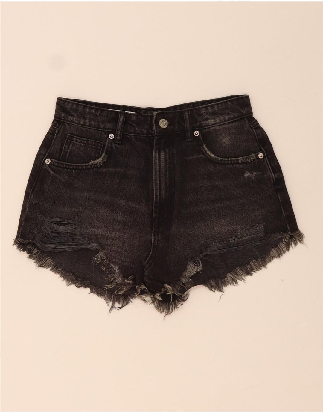 Pantaloni scurți din denim învechit pentru femei ZARA EU 34 2XS W24 Negru