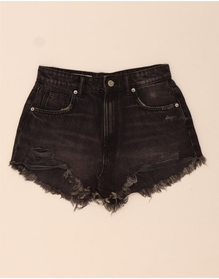 Pantaloni scurți din denim învechit pentru femei ZARA EU 34 2XS W24 Negru