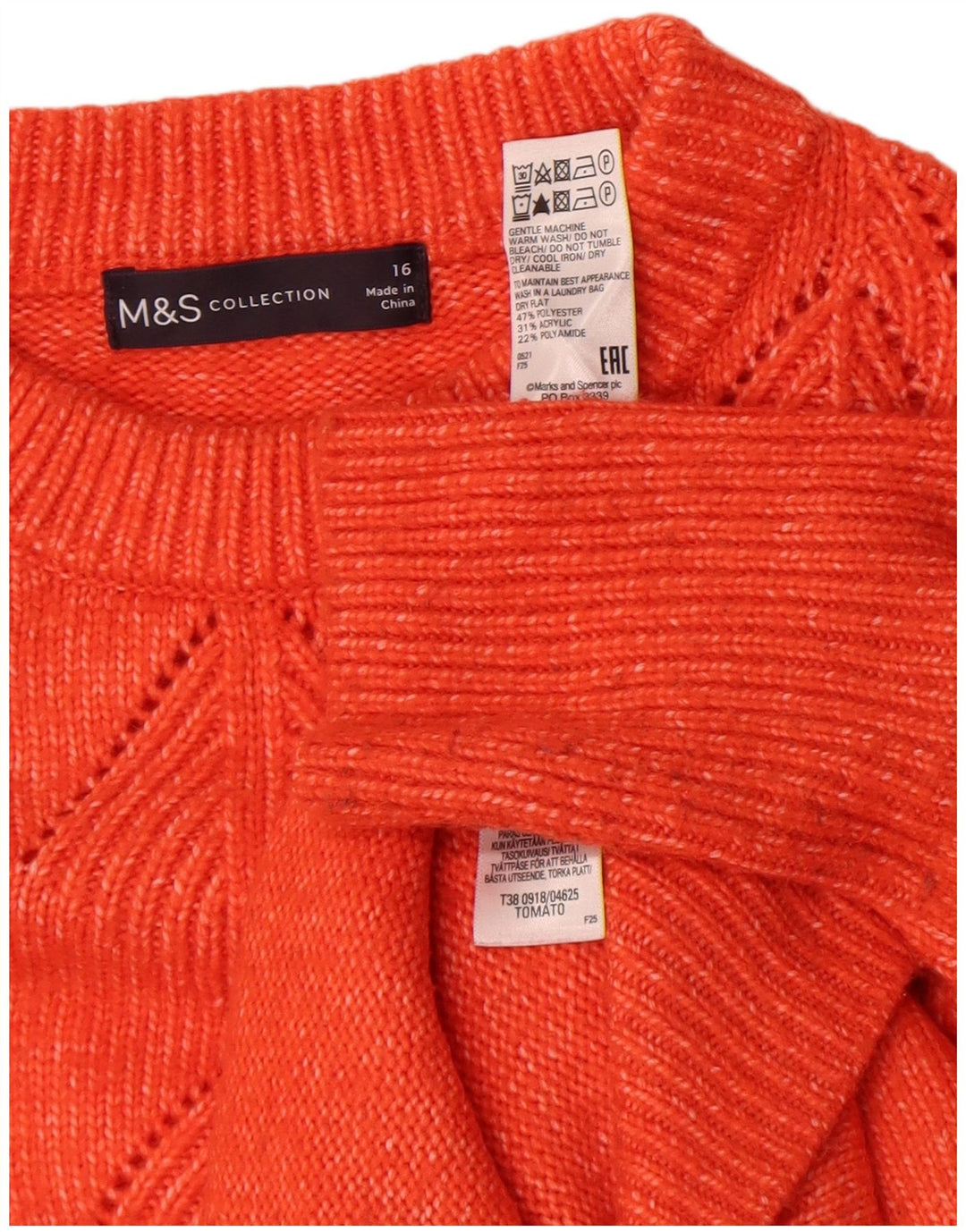 Pulover pentru femei Marks & Spencer cu decolteu triplu UK 16 mare portocaliu