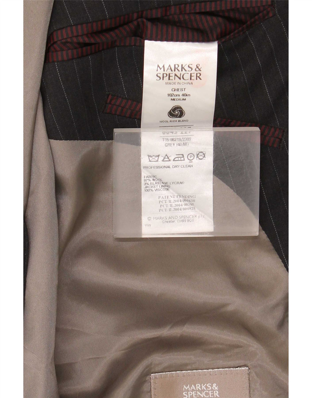 Jachetă pentru bărbați Marks & Spencer cu 2 nasturi, UK 40, gri mediu, cu dungi