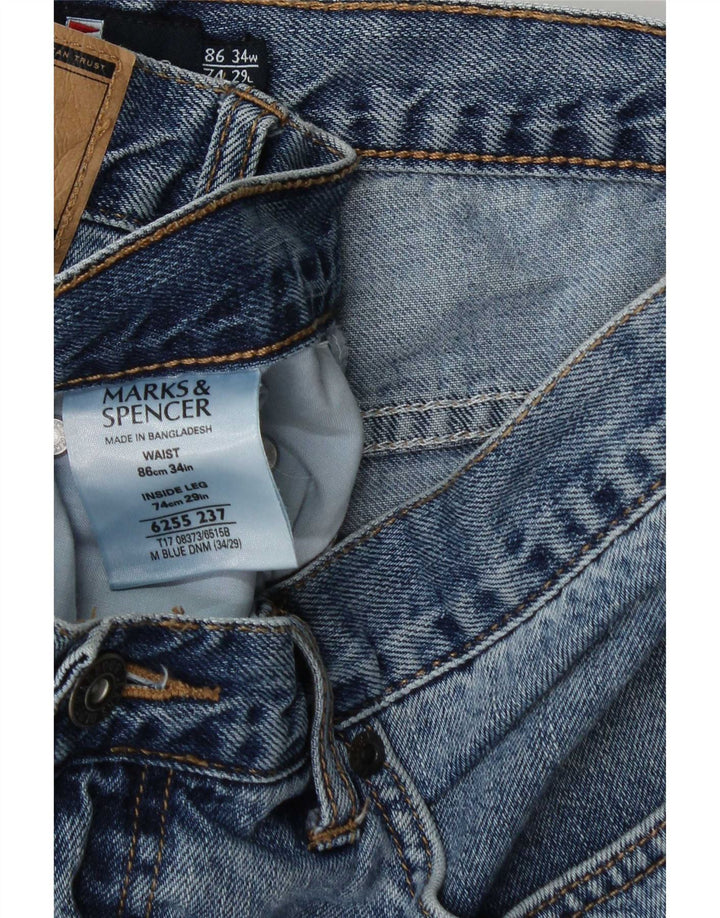 Blugi drepti pentru bărbați Marks & Spencer Blue Harbour W34 L29 Bumbac albastru