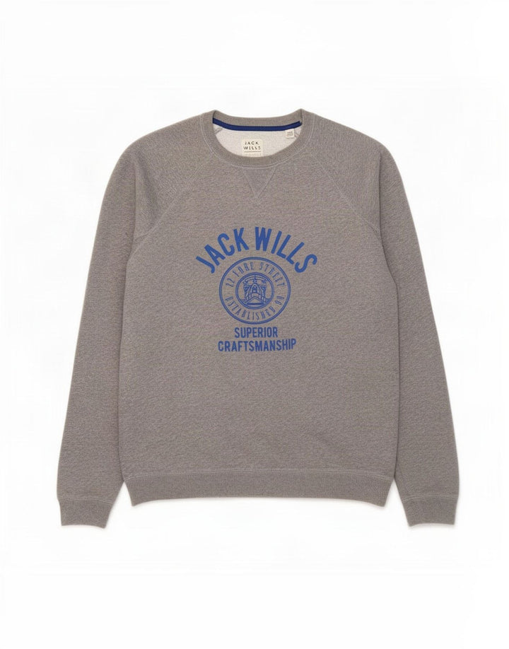 Pulover cu grafic pentru bărbați Jack Wills, bumbac cu pete, gri mediu