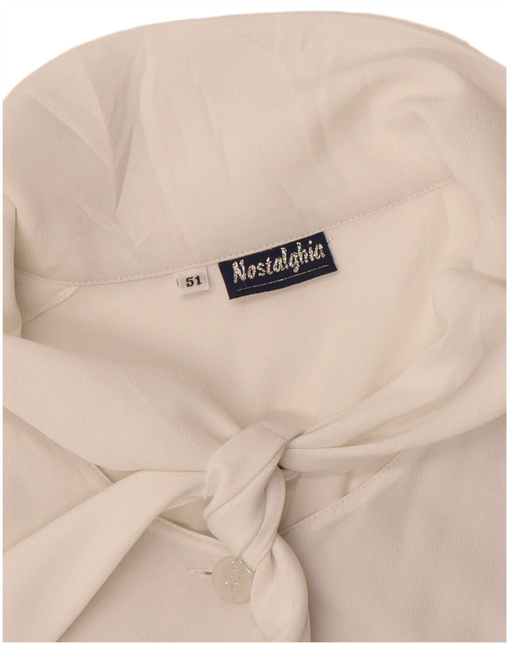 Bluză vintage pentru femei, cămașă cu cravată în față, IT 51 XL alb