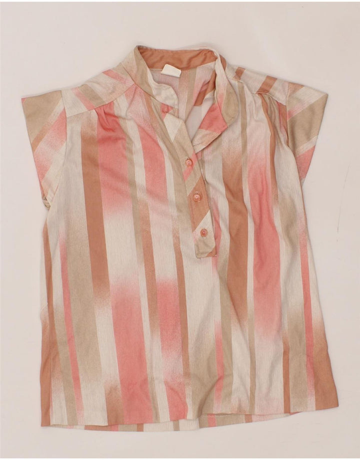 VINTAGE Womens Pullover Shirt Blouse UK 12 Medium Pink Striped Vintage Vintage and Second-Hand Vintage from Messina Hembry 