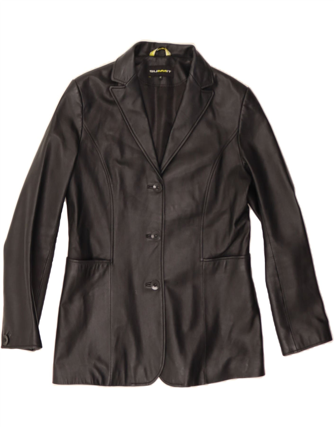 SUMMIT Womens 3 Button Leather Blazer Jacket UK 12 Medium Black Leather Vintage Summit and Second-Hand Summit from Messina Hembry 