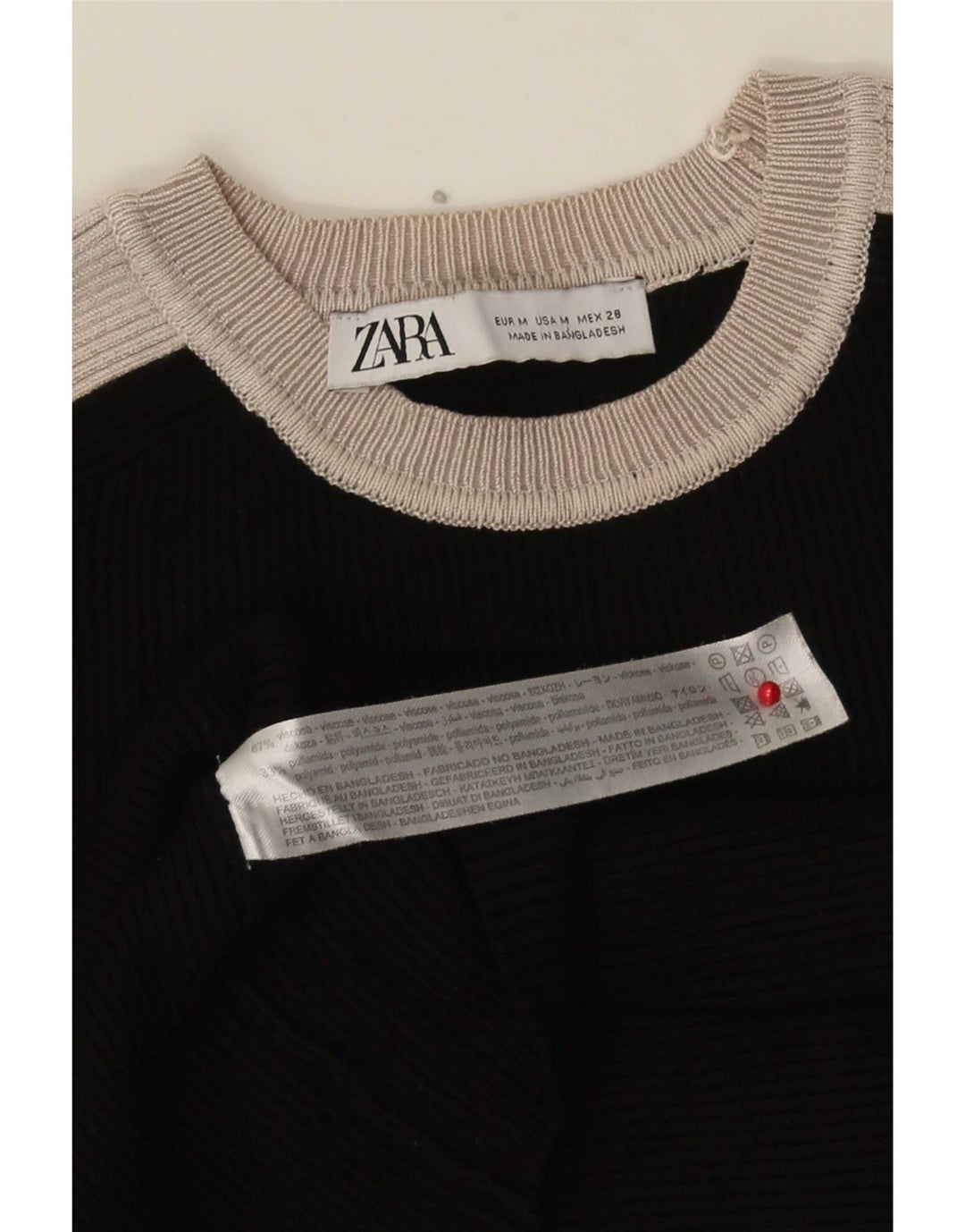 Bluză scurtă cu mânecă lungă pentru femei Zara UK 12 Medium Black Colorblock