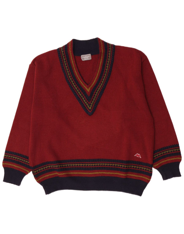 Pulover pentru bărbați Kappa cu decolteu în V, XL, lână color-bloc, burgundă