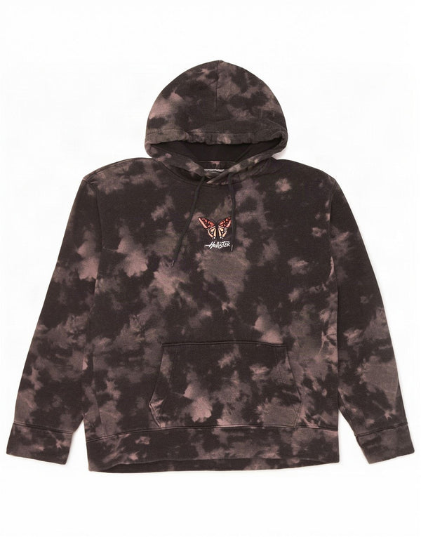 Hollister Womens Graphic Hoodie Jumper UK 16 Large Black Tie Dye