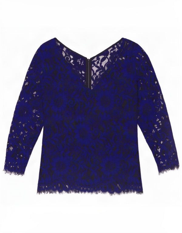 Jasper Conran Womens 3/4 Sleeve Lace Blouse Top UK 10 Small Blue Floral