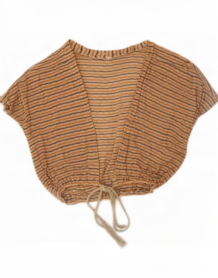 Top cardigan crop vintage pentru femei EU 40 Medium Bej cu dungi