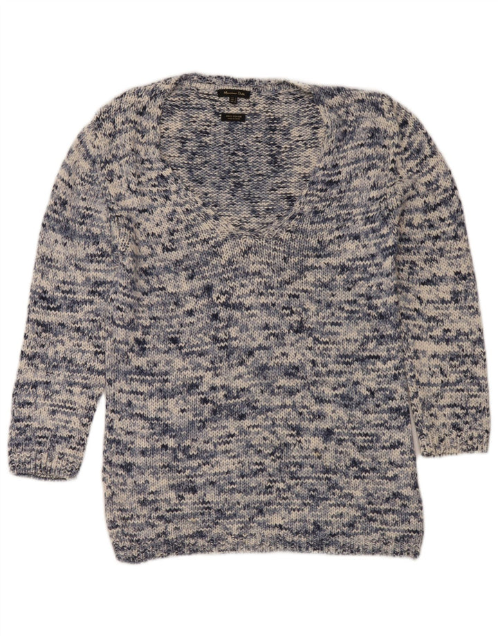 Pulover cu decolteu în V Massimo Dutti pentru femei UK 14 Medium bleumarin pătat
