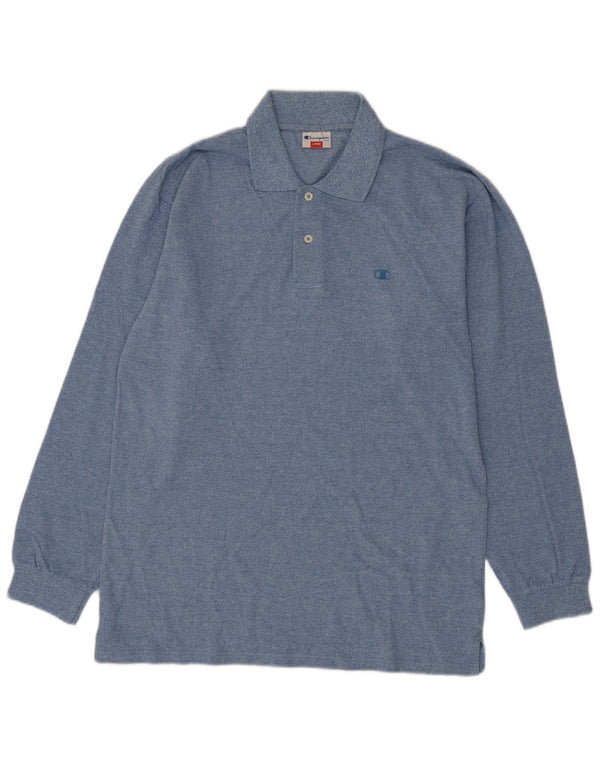 Tricou polo pentru bărbați Champion cu mânecă lungă, mare, albastru, bumbac cu pete