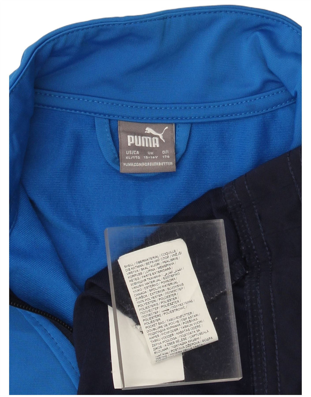 Jachetă de trening PUMA pentru băieți 15-16 ani, albastru bleumarin, poliester color bloc