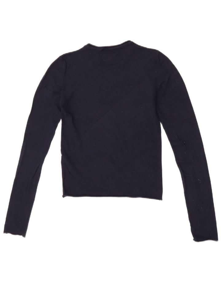 Crop Top pentru femei Zara cu mânecă lungă UK 8 mic, bleumarin, viscoză