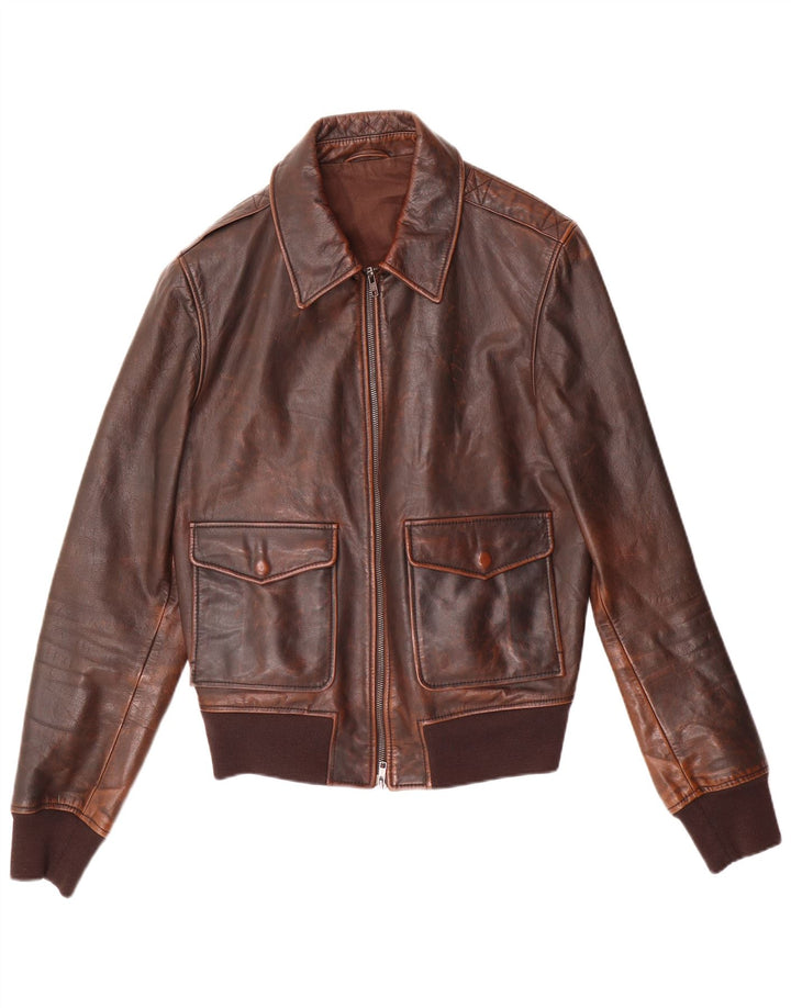 Jachetă din piele vintage pentru bărbați IT 52 Large Brown