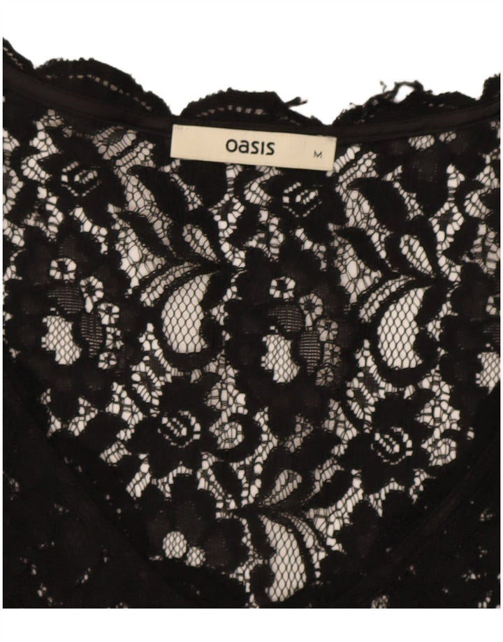 Bluză Oasis pentru femei See Through Lace Top UK 12 Medium Black Floral