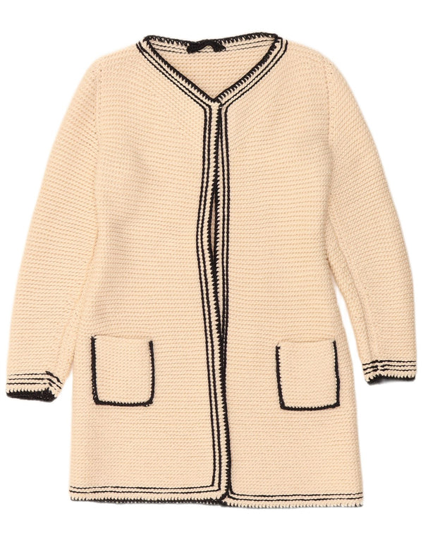 Pulover cardigan cu paragate vintage pentru femei UK 10 Small Off White