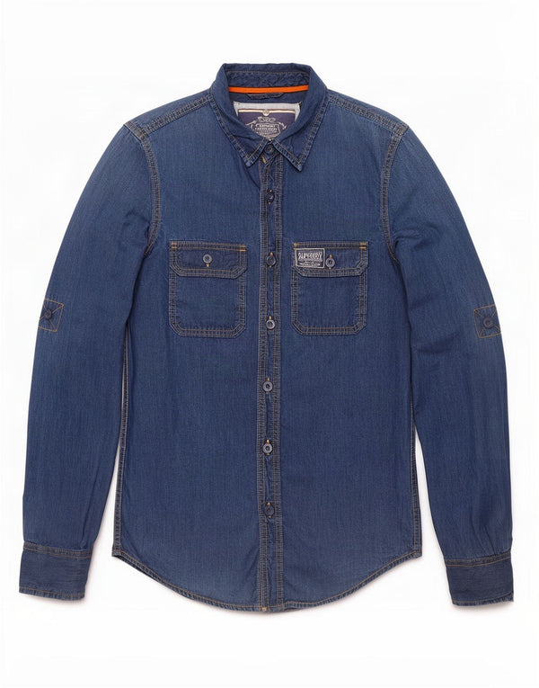 Cămașă de blugi pentru bărbați Superdry, bumbac albastru mic