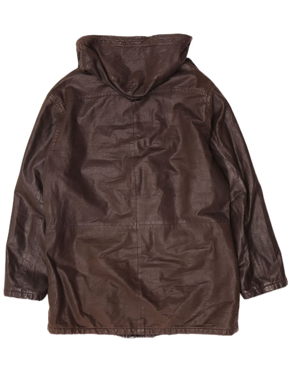 Palton din piele cu glugă vintage pentru bărbați UK 42 XL maro