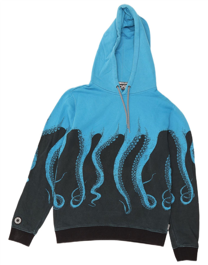 Pulover cu glugă cu grafic pentru bărbați Octopus, mic albastru, bumbac color bloc
