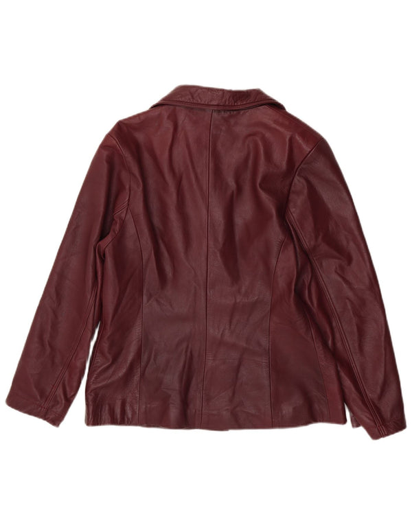 Jachetă vintage din piele pentru femei, cu 4 nasturi, UK 18 XL, din piele burgundă