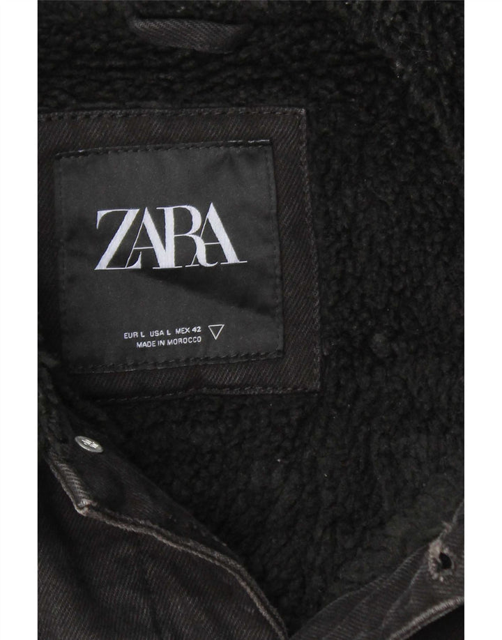 Jachetă Sherpa de blugi pentru bărbați Zara UK 40 Poliester negru mare