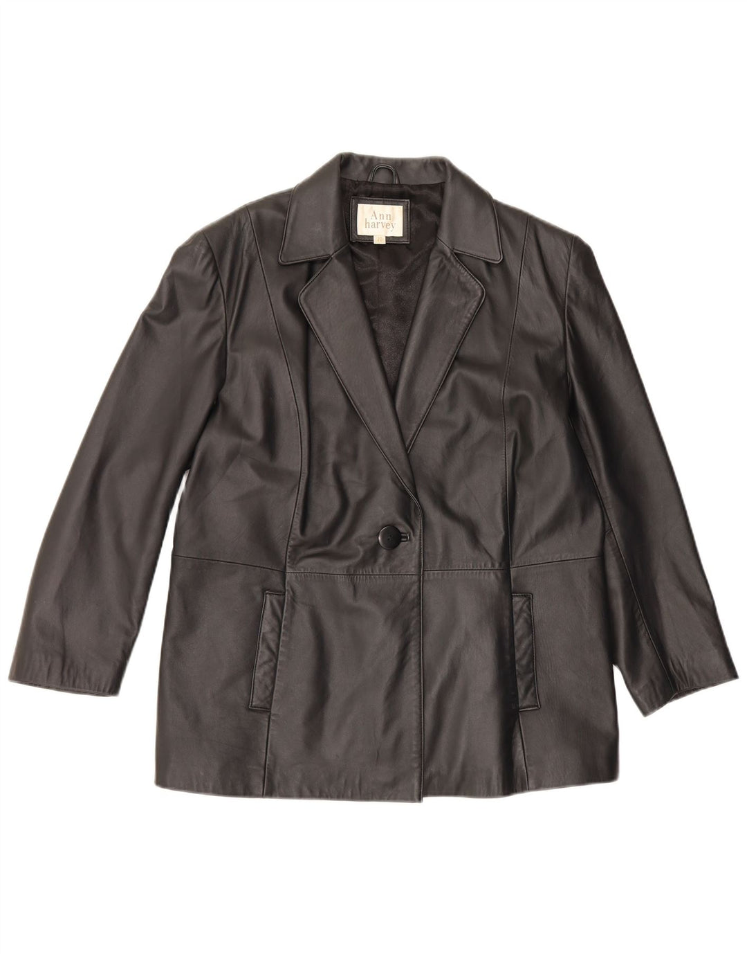 Ann Harvey Jachetă din piele cu 1 nasture pentru femei UK 20 2XL Negru