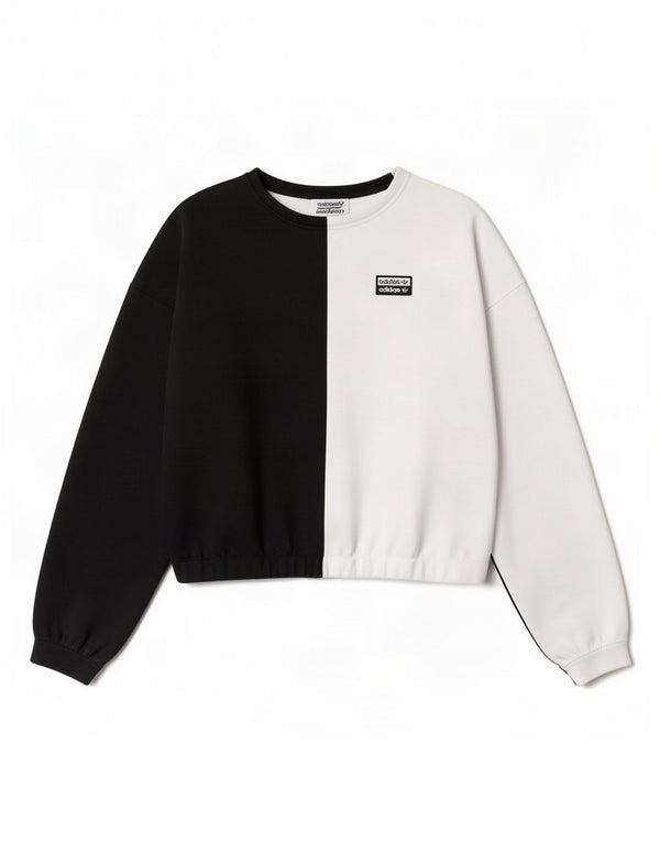 Adidas pentru femei Crop Oversized Top cu mânecă lungă UK 10 Small Black Colorblock