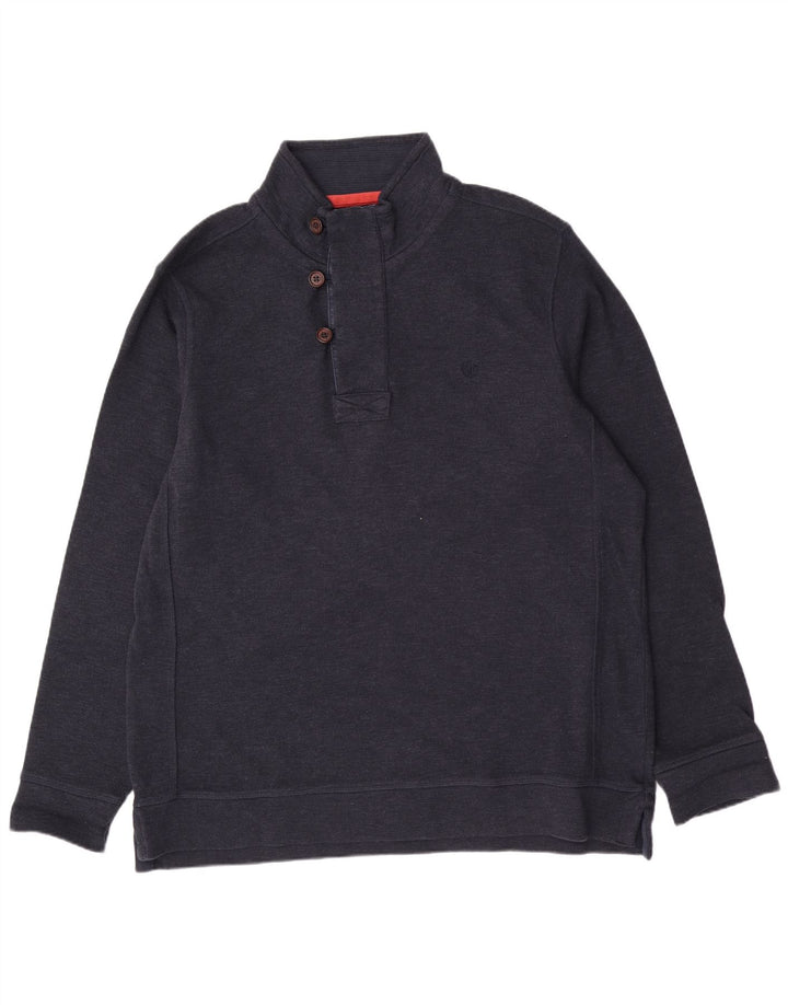 Pulover pentru bărbați Fat Face, cu gât cu nasturi, XL, bumbac bleumarin, clasic
