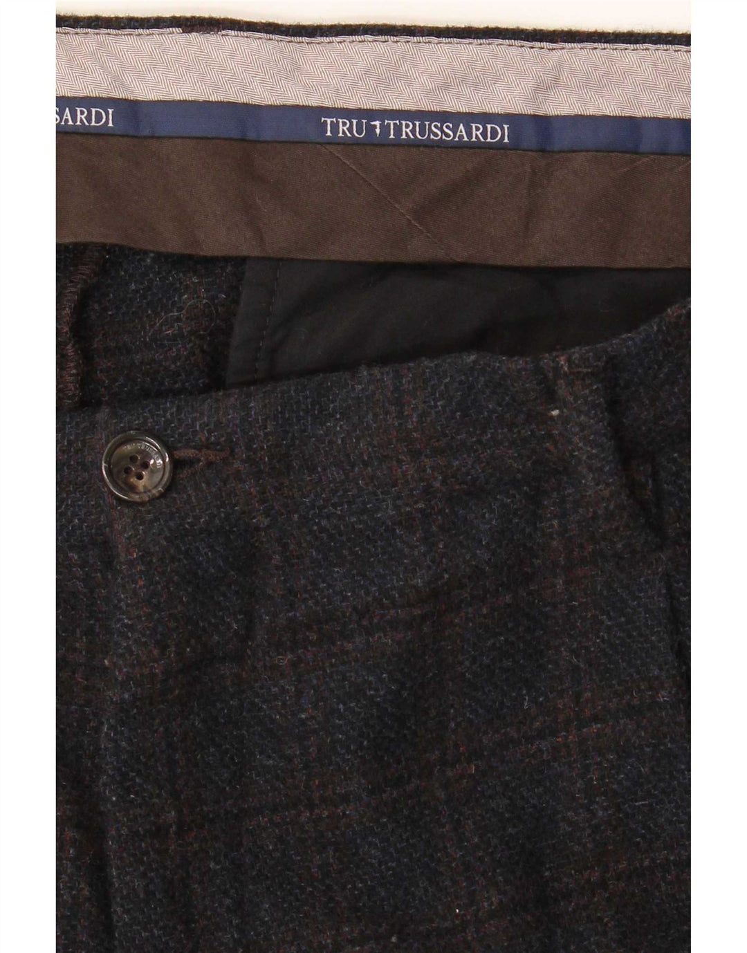 Pantaloni drepți Trussardi pentru bărbați L38 L33, albastru bleumarin Check