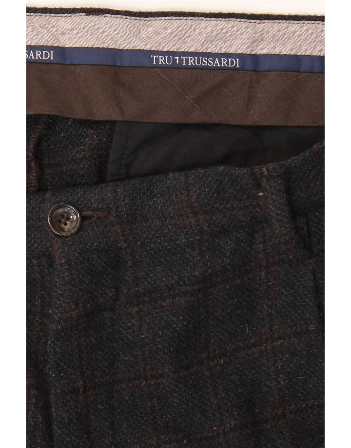 Pantaloni drepți Trussardi pentru bărbați L38 L33, albastru bleumarin Check