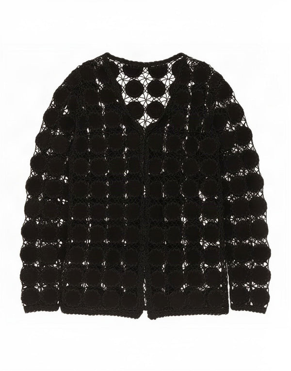 Cardigan Vintage pentru femei See Through Crochet Top UK 14 Medium Black