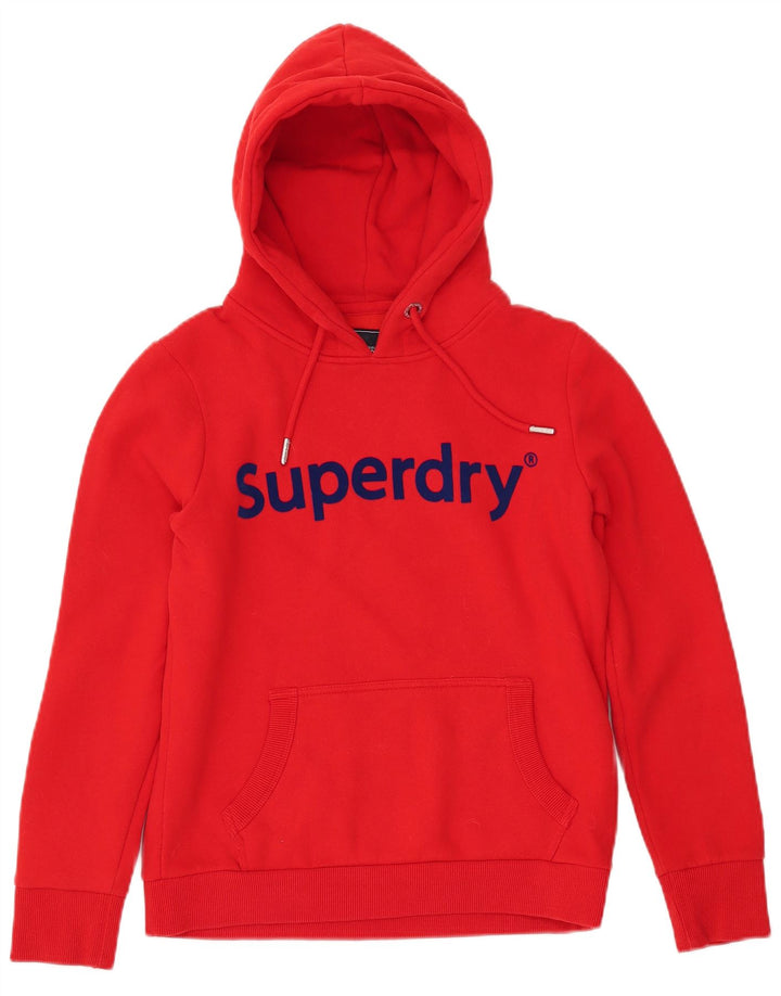 SUPERDRY Pulover cu glugă cu grafic pentru femei UK 12 Bumbac roșu mediu
