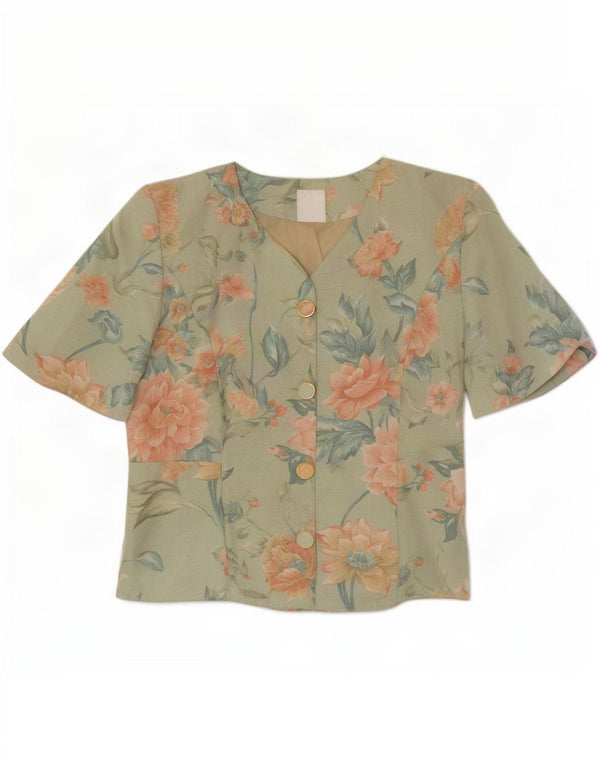 Jachetă pentru femei Clover cu mânecă scurtă, cu 3 nasturi, cu 3 nasturi, UK 12, verde mediu, floral