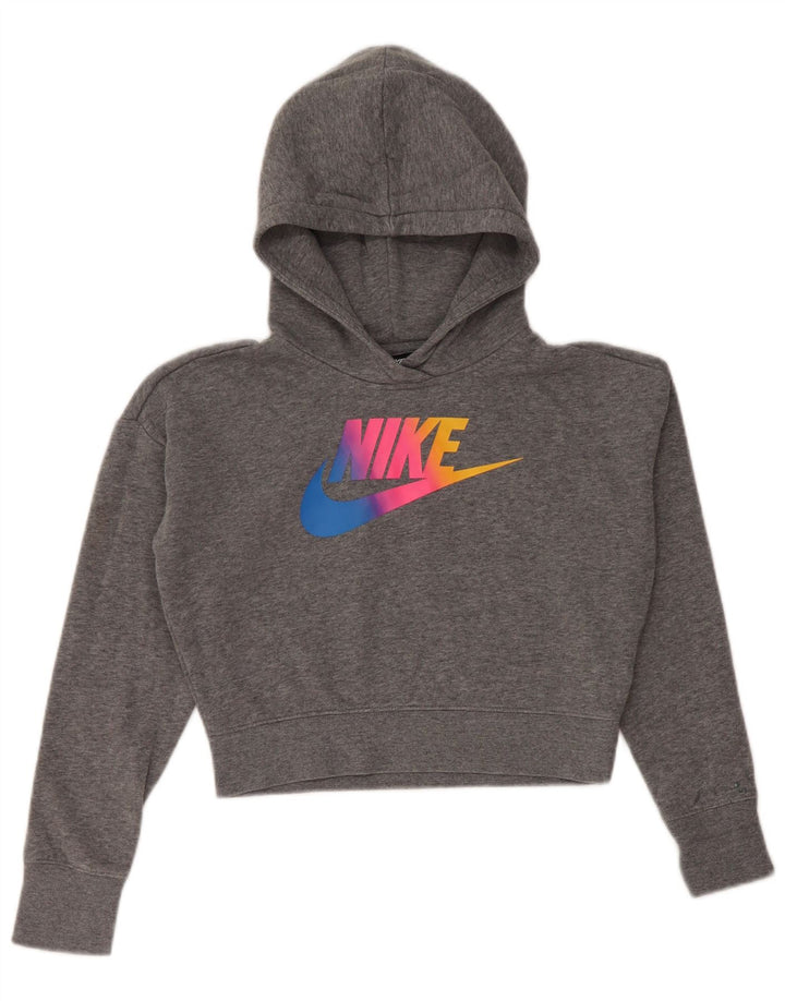 Pulover NIKE Crop Graphic pentru fete, 10-11 ani, gri mediu cu pete