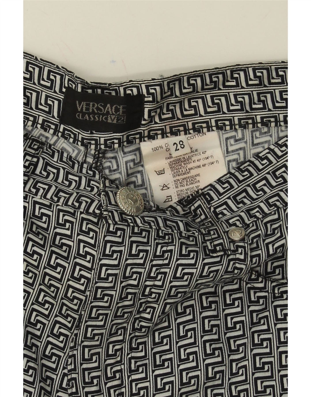 VERSACE Womens Bermuda Shorts W28 Medium Black Geometric Cotton Vintage Versace and Second-Hand Versace from Messina Hembry 