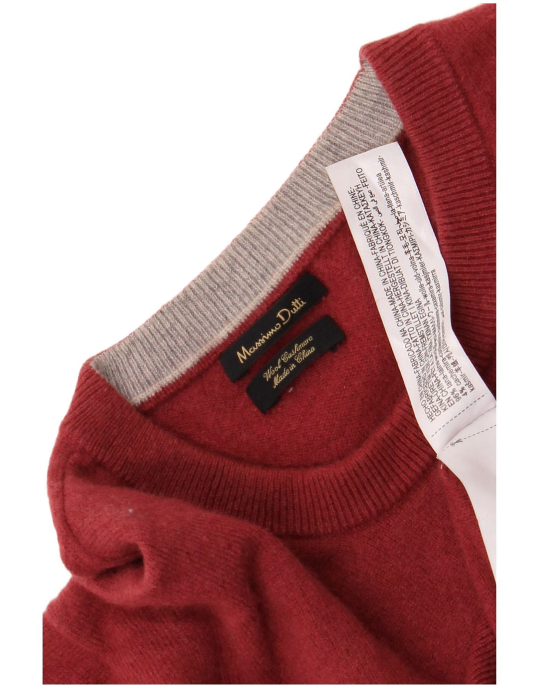Pulover Massimo Dutti pentru bărbați cu gât roșu, lână XL