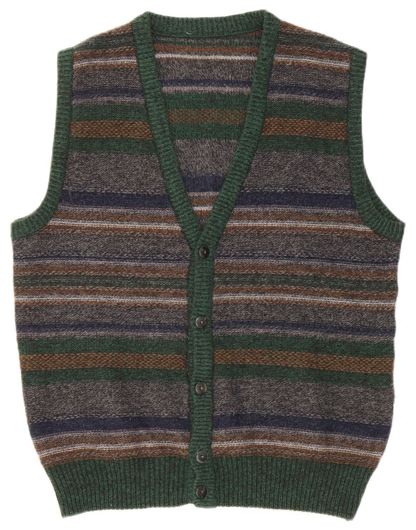 Cardigan Vintage fără mâneci pentru bărbați, lână cu dungi medii, multicolore