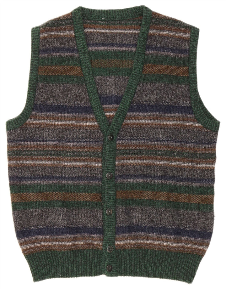 Cardigan Vintage fără mâneci pentru bărbați, lână cu dungi medii, multicolore