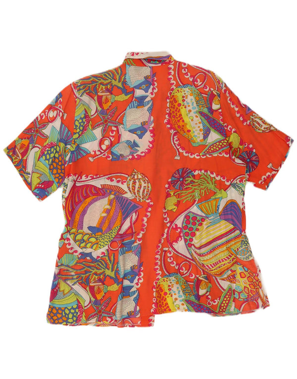 Cămașă vintage oversize pentru femei cu model abstract UK 10 mic portocaliu