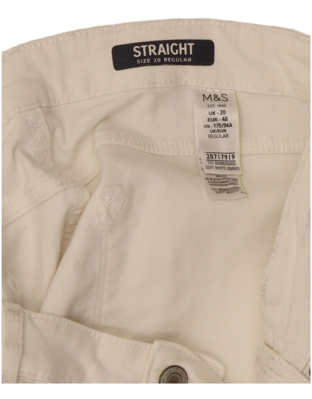 Blugi drepti obișnuiți pentru femei Marks & Spencer UK 20 2XL W40 L29 Alb