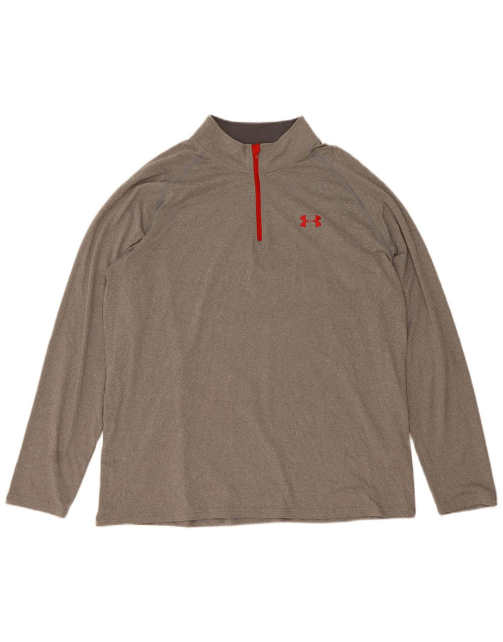 Top de trening Under Armour pentru bărbați Heat Gear cu fermoar și gât, XL, gri
