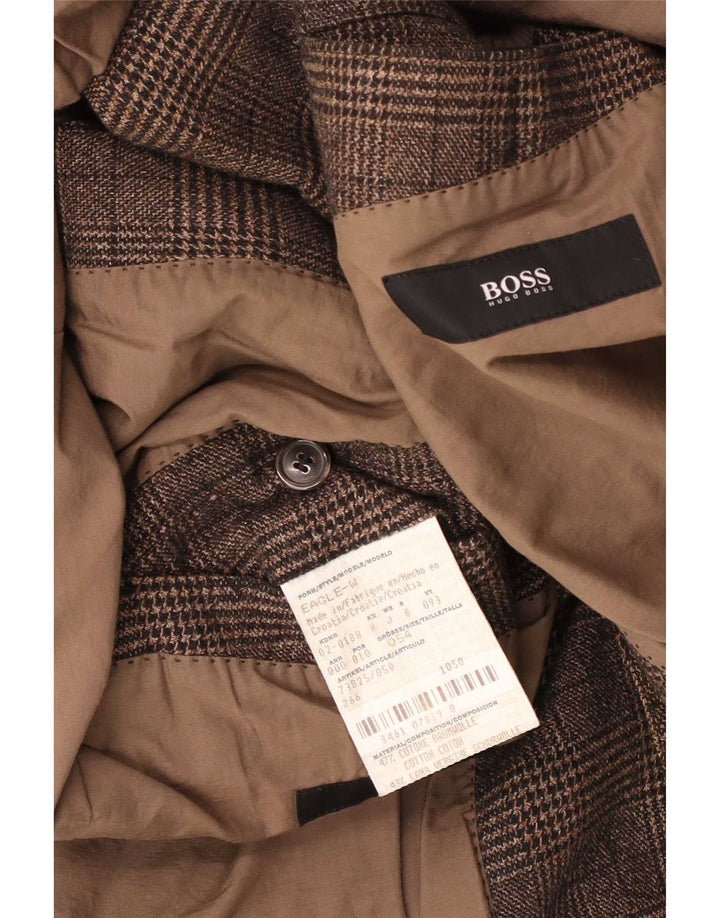Jachetă pentru bărbați Hugo Boss cu 2 nasturi EU 52 2XL, bumbac cu check maro
