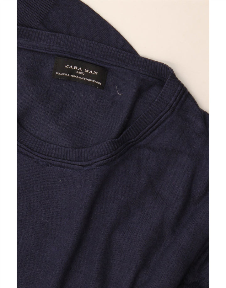 Pulover pentru bărbați Zara, cu decolteu, mare, bleumarin