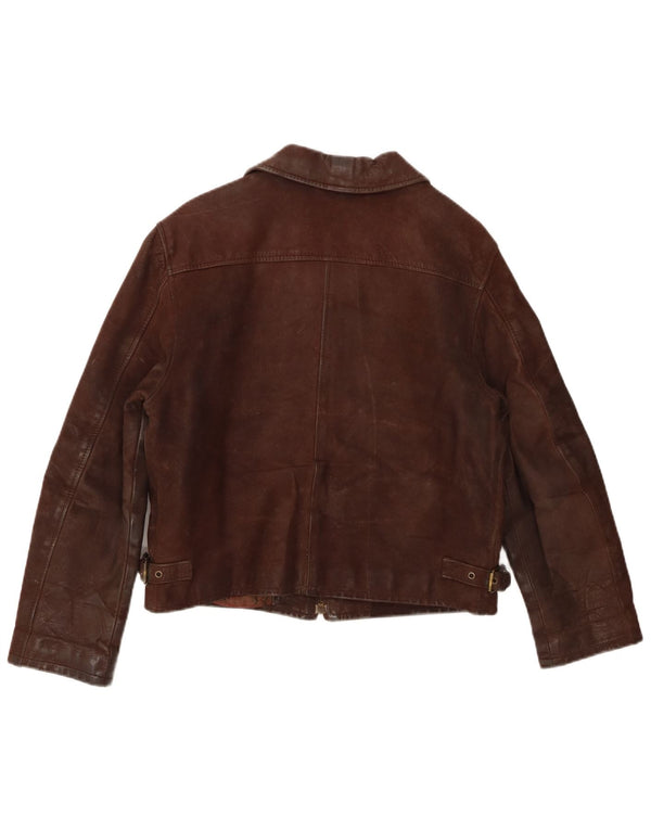 Jachetă de piele vintage pentru femei UK 14 piele maro medie